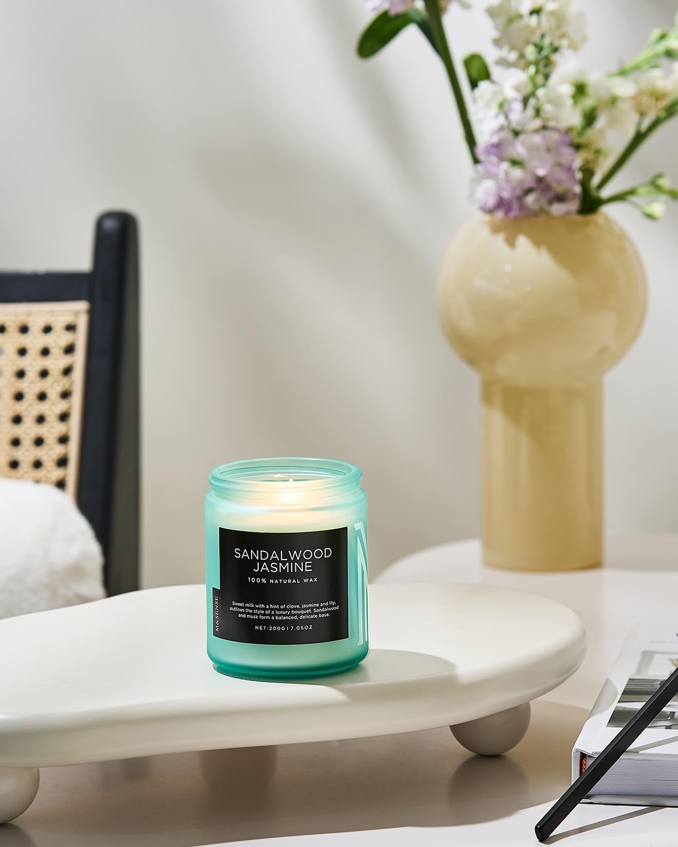 M&SENSE Sandalwood Jasmine Scented Candles for Home, 7.05oz Organic Soy Wax, 50 Hours Natural Candles Non Toxic, Spring Floral Smelling Home Fragrance for Women, Aromatherapy Gifts for Stress Relief