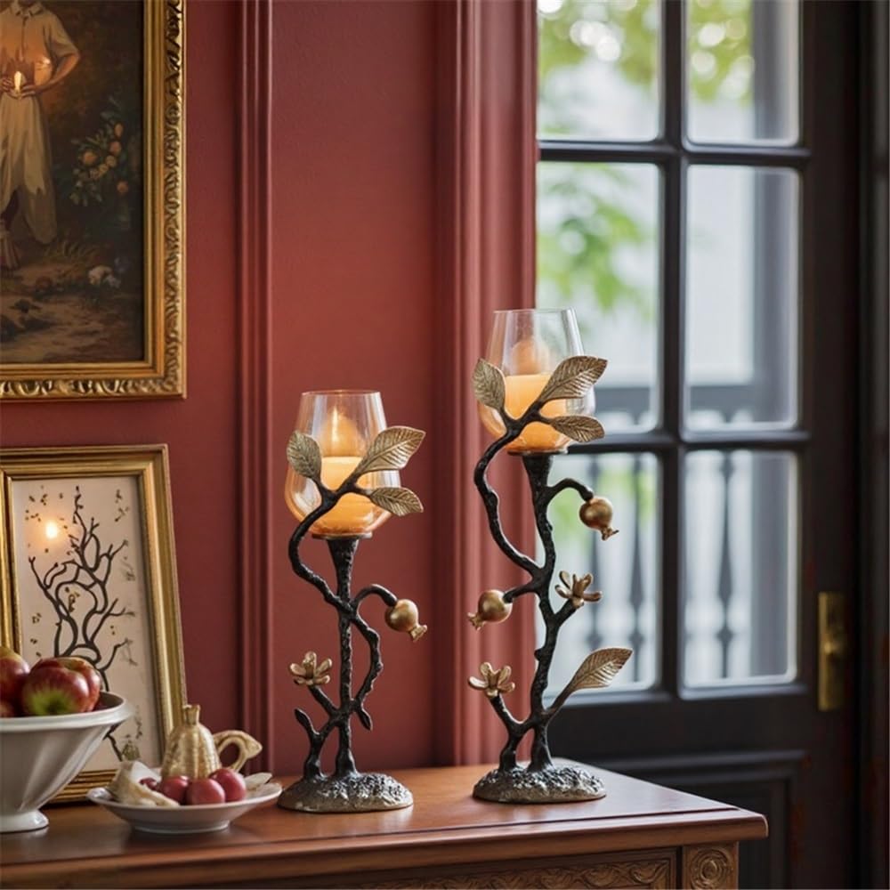 Candlestick Holders Home Creative Candlestick Ornaments Retro Table Decoration Metal Glass Candle Holder Candle Holders(Large)
