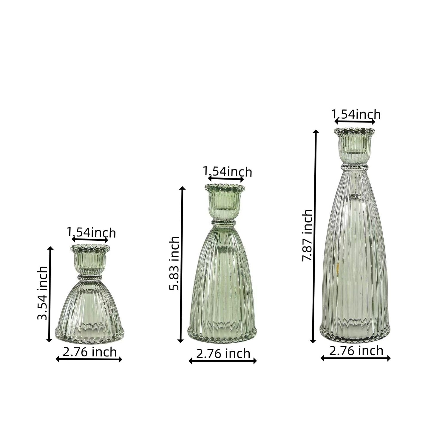 Sveudvdis Glass Candlestick Holders, Set of 3 Thick Taper Candle Holders for or Table Centerpieces, Wedding Decor and Dinner Party (Green)