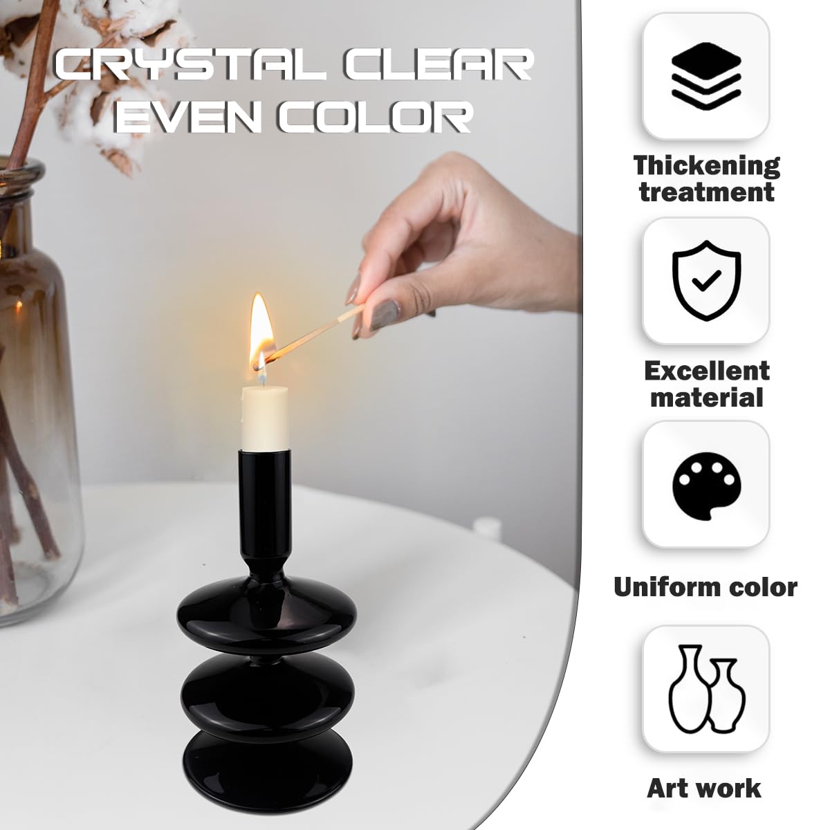 Glass Candle Holder for Taper Candles,Clear Decorative Candle Sticks Holders for Wedding Valentines Day Birthday Party Centerpiece (Black)