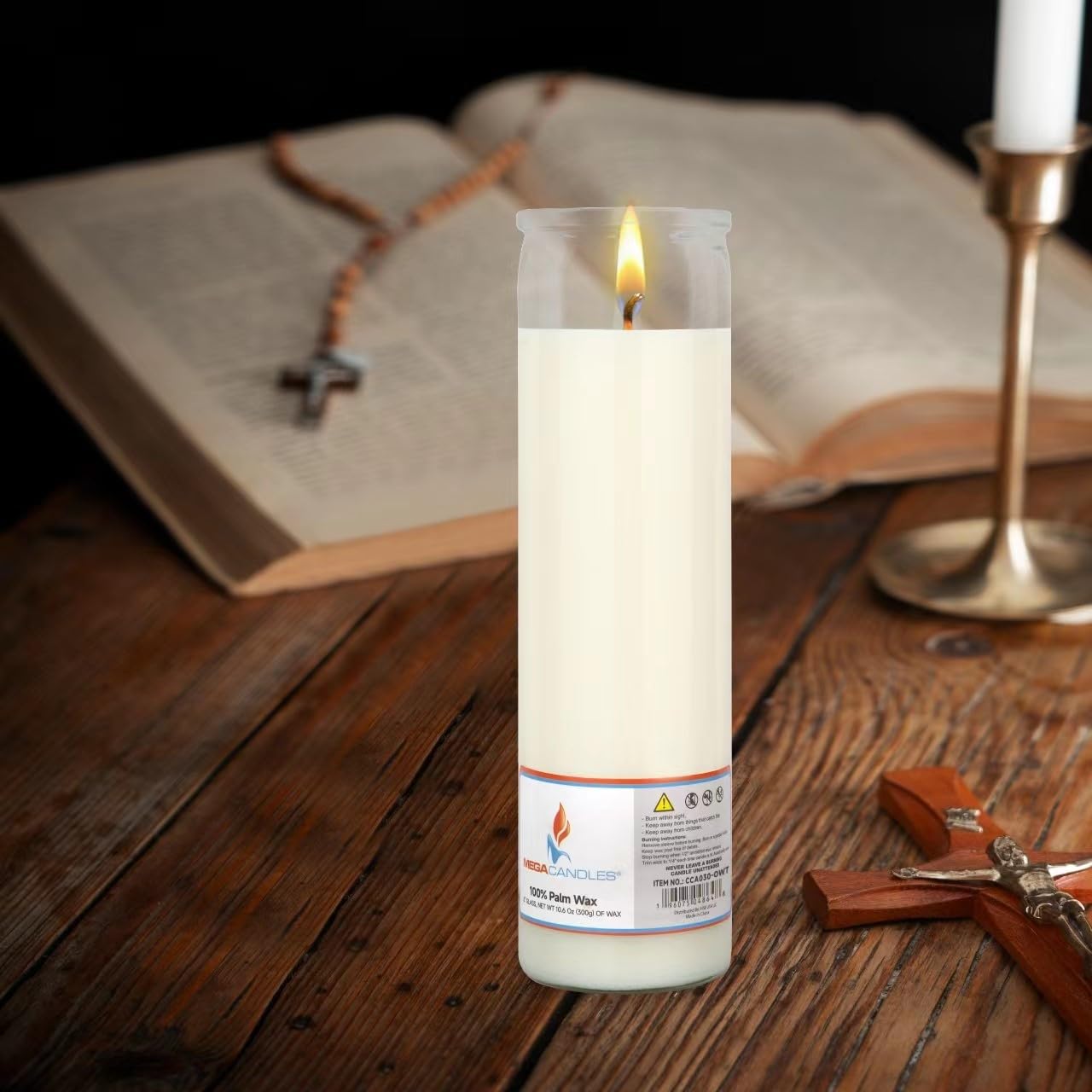 Mega Candles 1 pc Unscented Off White Glass Container Devotional Prayer Candles, Shortening Wax Candle 2 Inch x 8 Inch, Sanctuary, Vigils, Prayers, Spiritual, Blessings, Religious, Altar, Remembrance