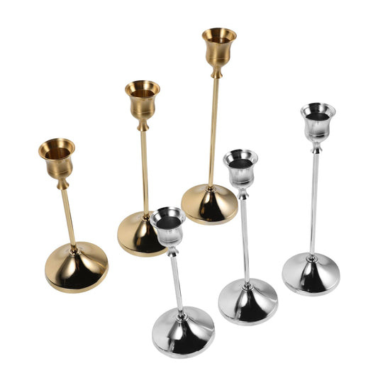 Cabilock 6pcs Metal Taper Candle Holders Set with Stable Support for Taper Candles for Wedding Dining Table Decor and Everyday Home Staging