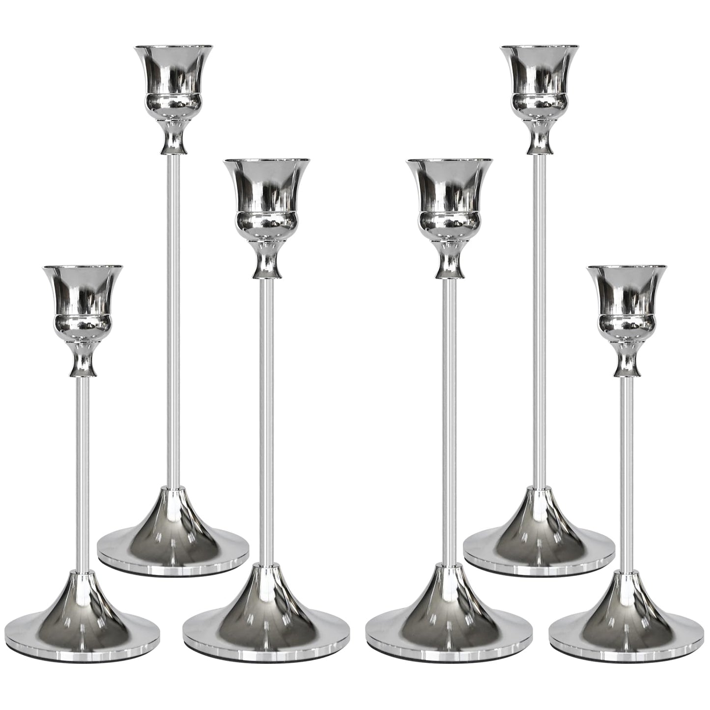 Showin Candlestick Holders Silver, 6 Packs Taper Candle Holder for Candlesticks, Candle Sticks Holder Decor for Home Decor