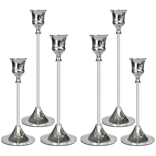 Showin Candlestick Holders Silver, 6 Packs Taper Candle Holder for Candlesticks, Candle Sticks Holder Decor for Home Decor