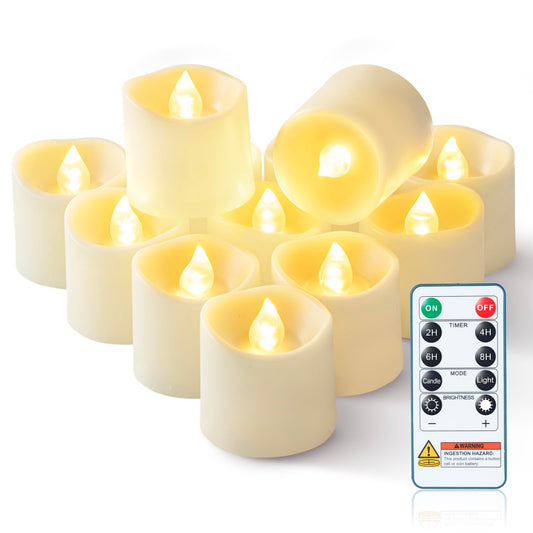 Homemory 400+ Hour Timer Remote Control Flameless Votive Candles, Battery Operated LED Tea Lights in Warm White for Outdoor, Table, Halloween, Christmas-Ivory Base