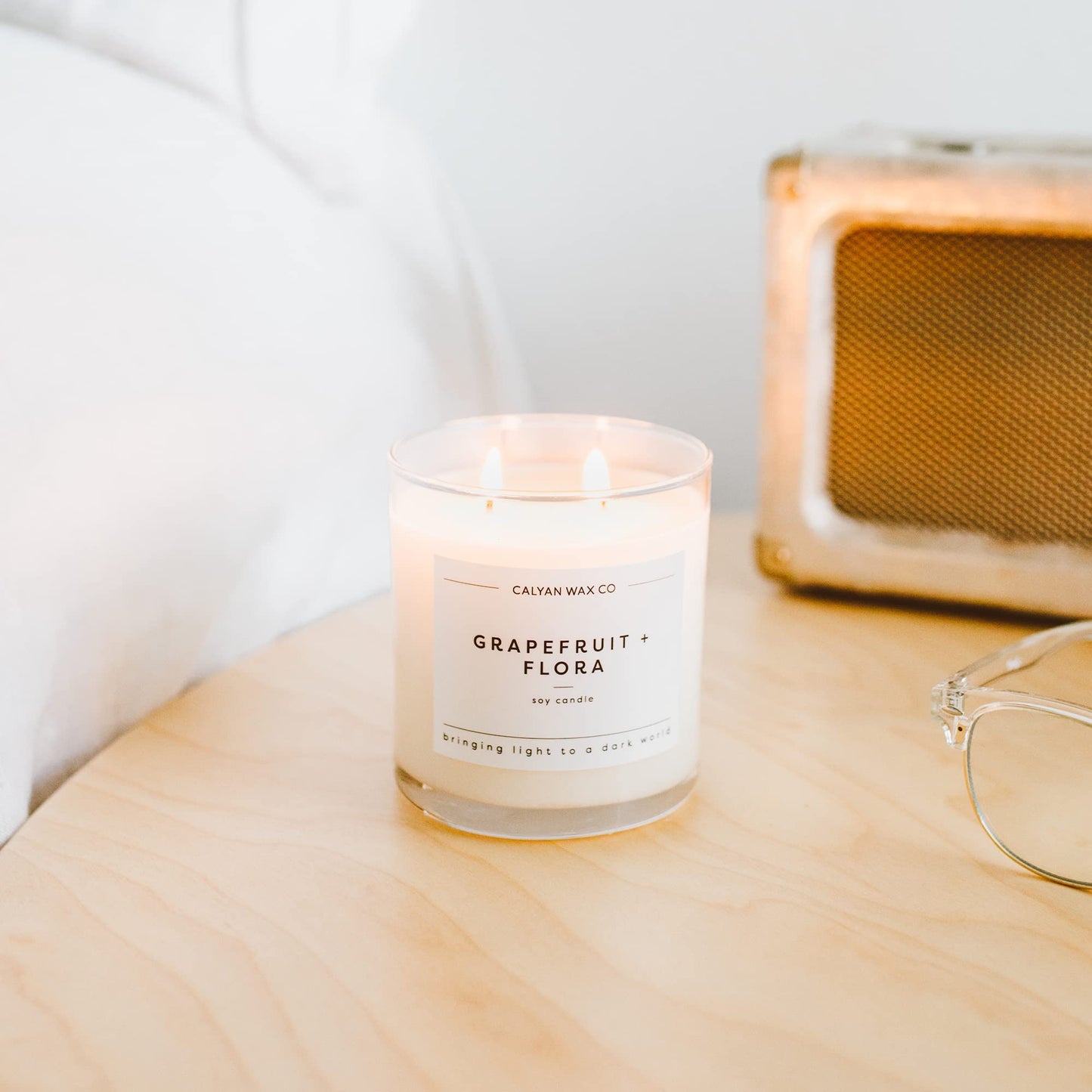 Calyan Wax Co. Grapefruit & Flora 2 Wick Scented Candle - 37 Hour Burn - Luxury Clean Soy Wax Candles - Long Lasting Large Glass Jar Candle for Home - 8.8oz