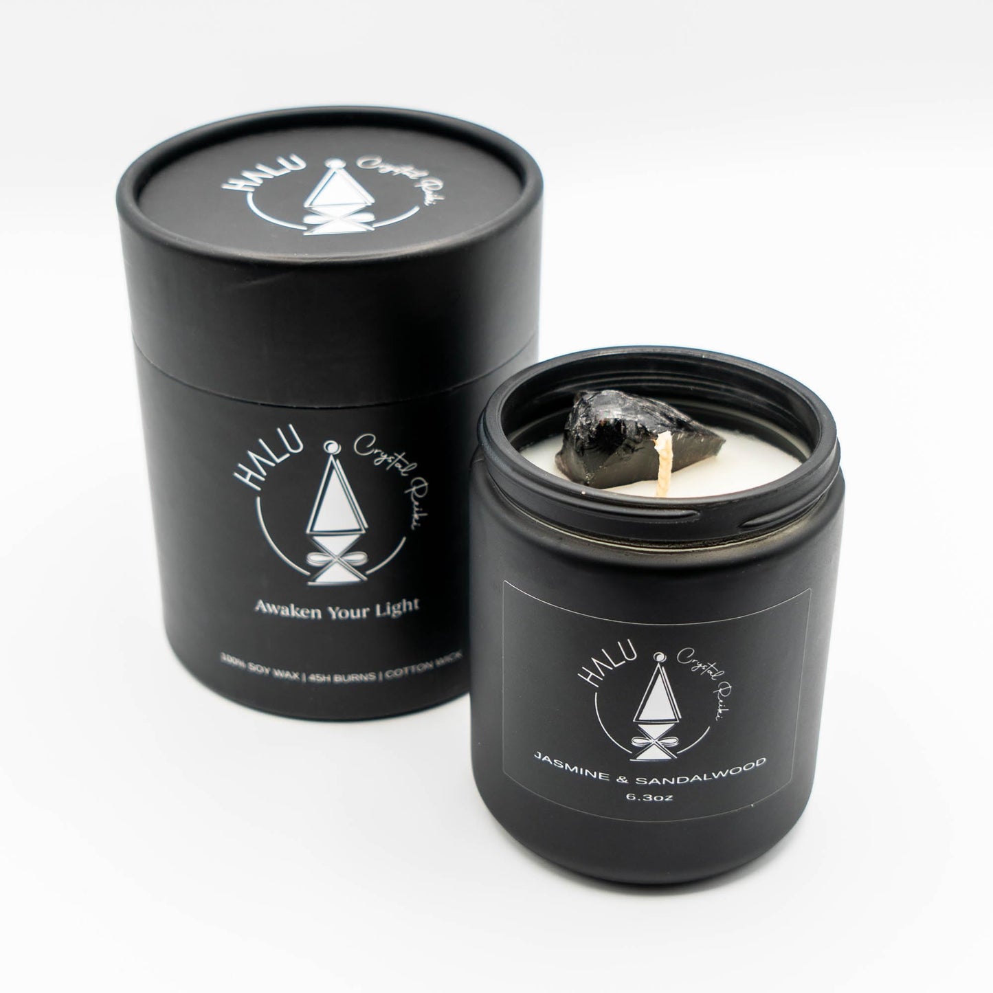 Jasmine & Sandalwood + Obsidian Crystal | Aromatherapy | Meditation | Reiki Infused | 100% Natural Soy Candles…
