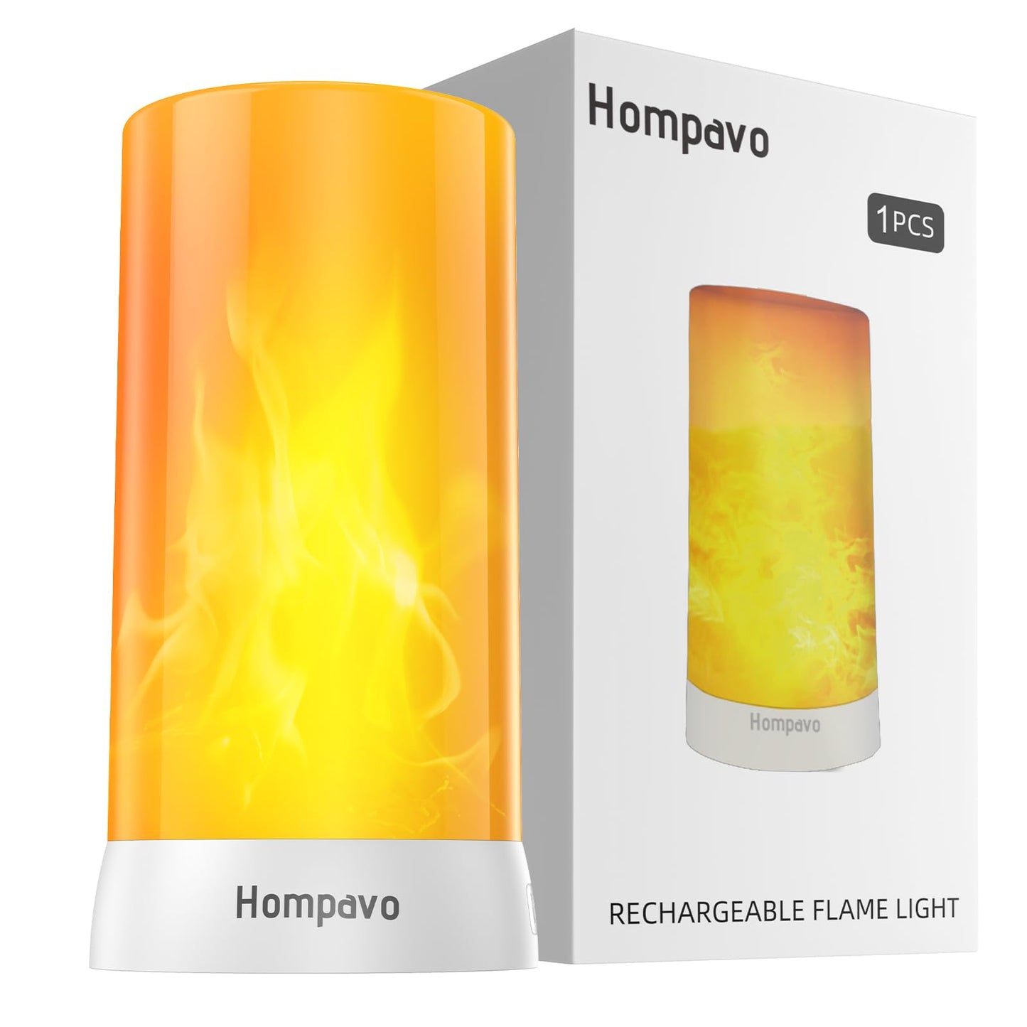Hompavo 【Upgraded】 LED Flame Lights, 4-Mode Rechargeable Battery Operated Flameless Candles, Waterproof Pillar Flickering Lanterns for Living Room Bathroom Patio Wedding Party Christmas Home Decor