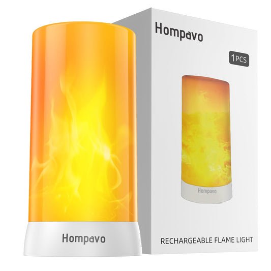 Hompavo 【Upgraded】 LED Flame Lights, 4-Mode Rechargeable Battery Operated Flameless Candles, Waterproof Pillar Flickering Lanterns for Living Room Bathroom Patio Wedding Party Christmas Home Decor