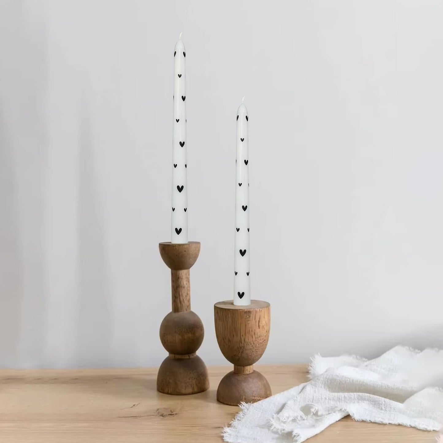 Floral Taper Candles 10 Inch Tall Unscented Handmade Black Heart Print Long Burning Elegant Candlesticks for Wedding Dinner Home Decor
