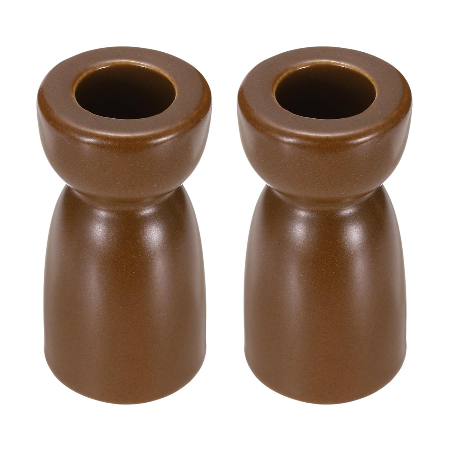 uxcell 2 Pack Candlestick Holder Dark Brown Ceramic Taper Candle Holder Candle Stand Holders Modern Style Decoration for Centerpiece Tabletops Anniversary