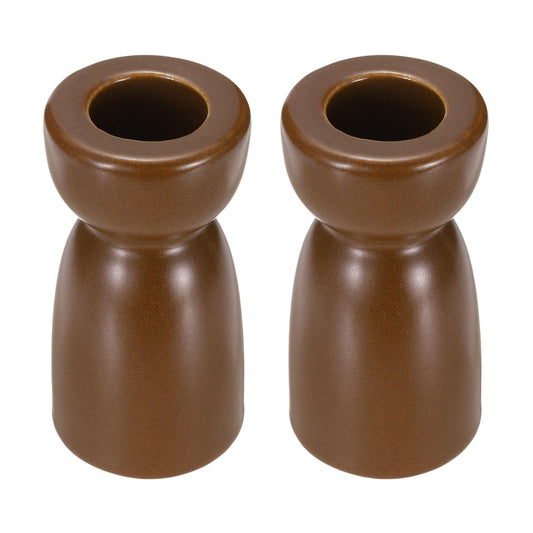 uxcell 2 Pack Candlestick Holder Dark Brown Ceramic Taper Candle Holder Candle Stand Holders Modern Style Decoration for Centerpiece Tabletops Anniversary