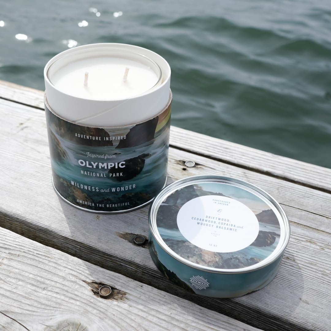 Ethics Supply Co. Olympic National Park Candle - Luxury Scented Candle, Driftwood, Cedarwood & Woodsy Balsamic, 55-Hour Burn Time, Clean Wax, Phthalate-Free, Cruelty-Free - 12oz