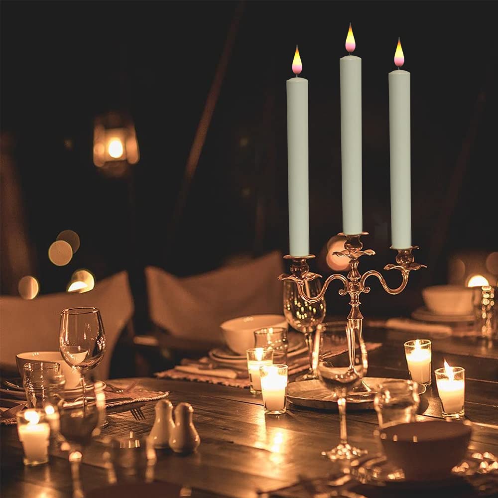 Wondise Window Candles Battery Operated with Remote and Timer, 3D Wick Ivory Taper Candles with Silver Holders and Suction Cups for Christmas Decoration, Set of 6(D0.8 x H10 inch)