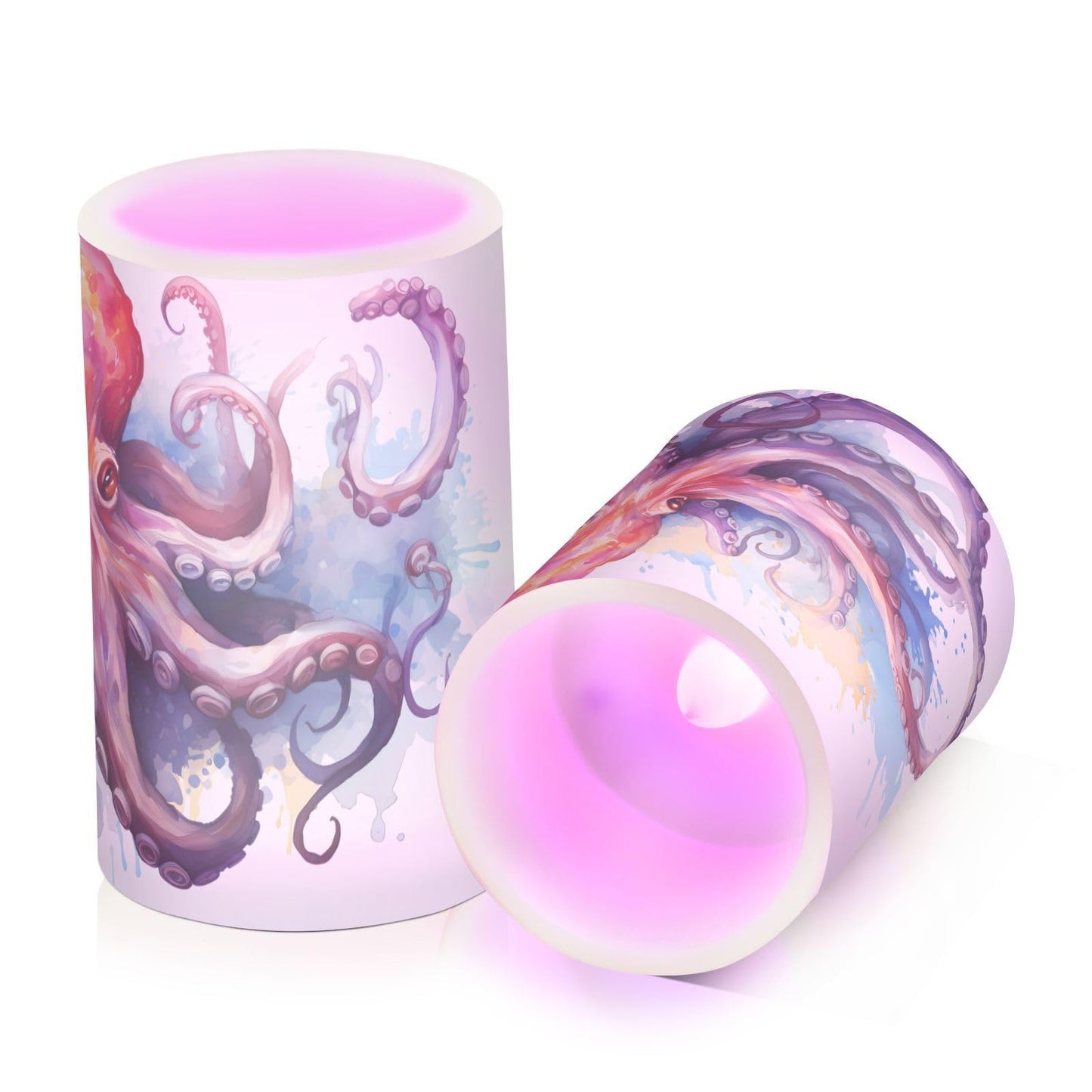 ALAZA Ocean Octopus Flickering Flameless Candles Battery Operated with Remote Timer,Tea Light Candles LED Pillar Votive Candles Set of 2 for Outdoor Indoor Decorations