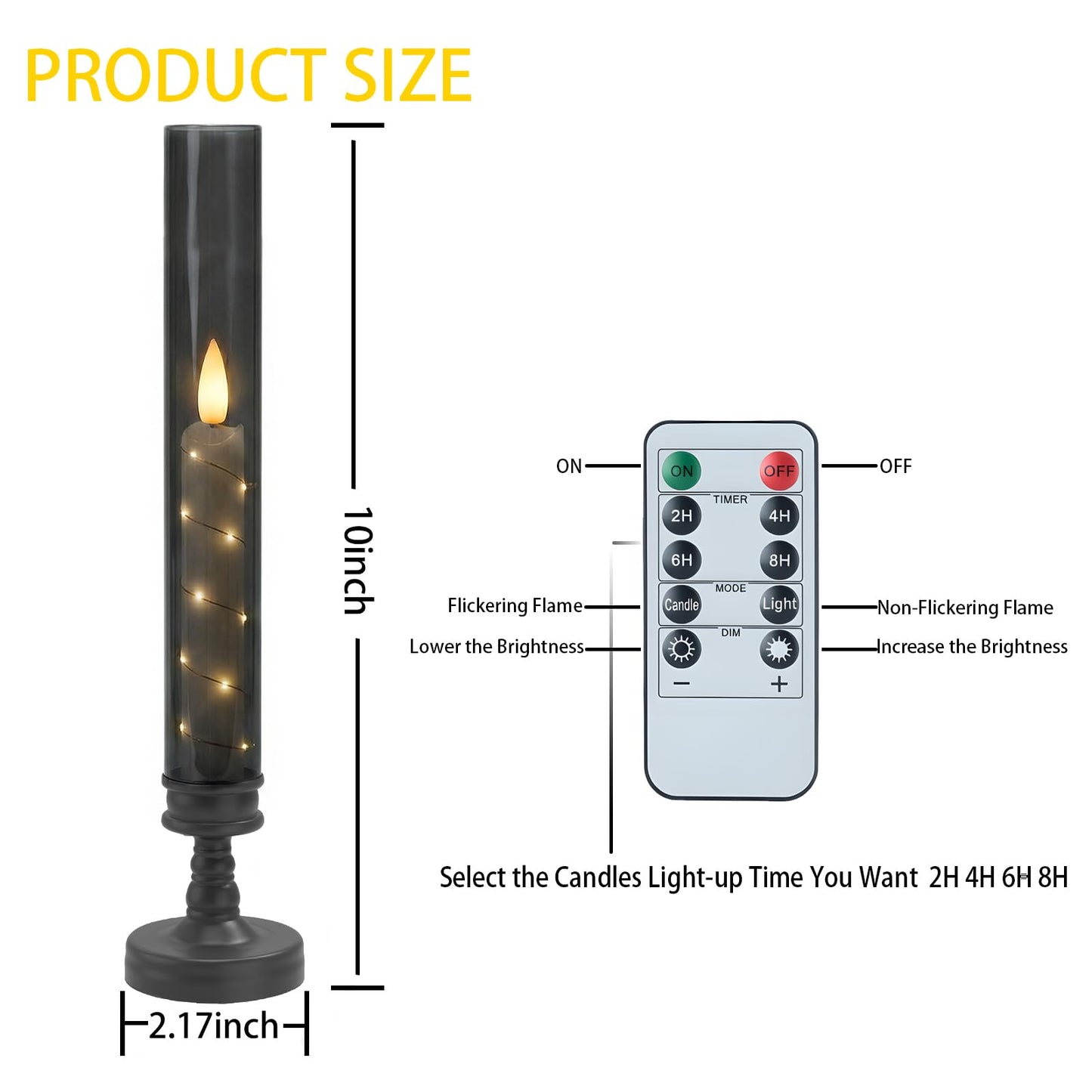 Prerish 6 PCS Flameless Candles with Timer, Flickering Flameless LED Pillar Candles for Romantic Ambiance with Embedded Star String, Acrylic Battery Perated Fake Candles for Home Decoration (Black)