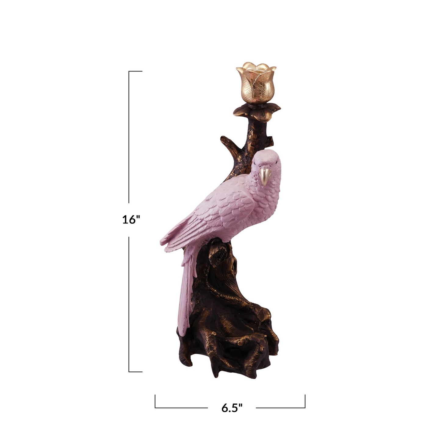 Creative Co-Op Resin Parrot-on-Branch Taper Candle Holder, Gold and Pink Finish