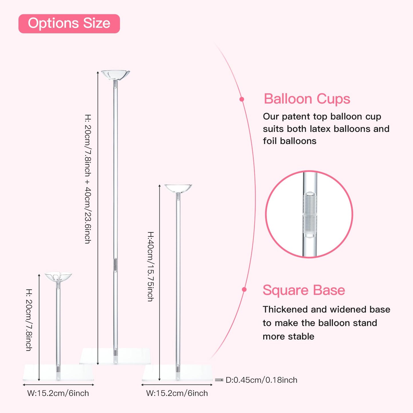 TEKXYZ Clear Acrylic Balloon Stands for Table, Adjustable Height 15.75 Inch, 23.6 Inch, 31.5 Inch Reusable Balloon centerpieces for Tables, for Wedding, Birthdays Table& Floor Decor (Set of 10)