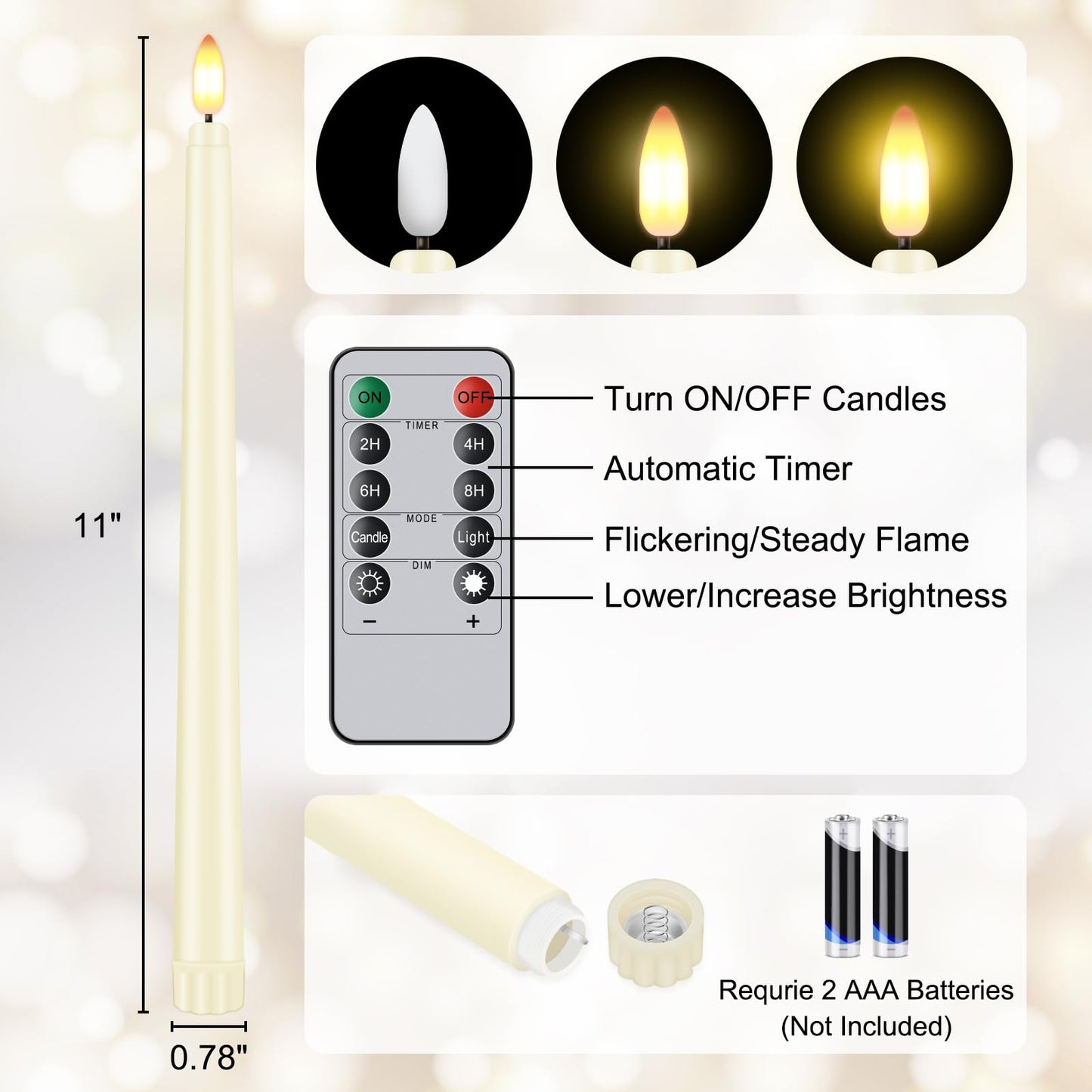 Warmhere 32 Pcs Flameless Taper Candles with Remote Timer, 11 inches Flickering Taper Candles Battery Operated, Ivory Plastic Long LED Candlesticks for Wedding Christmas Home Party Decor