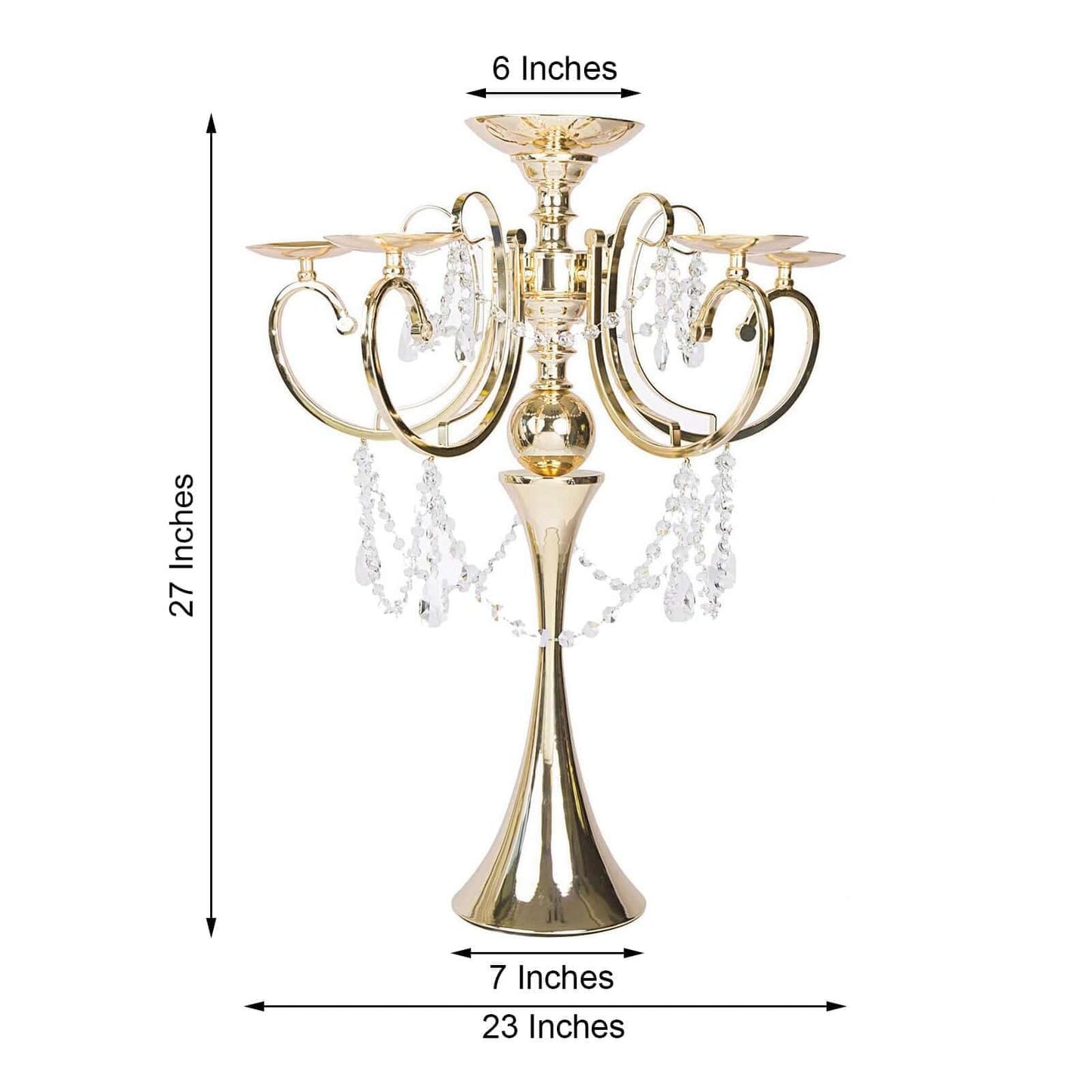 Efavormart 27" Gold Metal 5 Arm Candelabra Votive Candle Holder with Hanging Crystal Drops