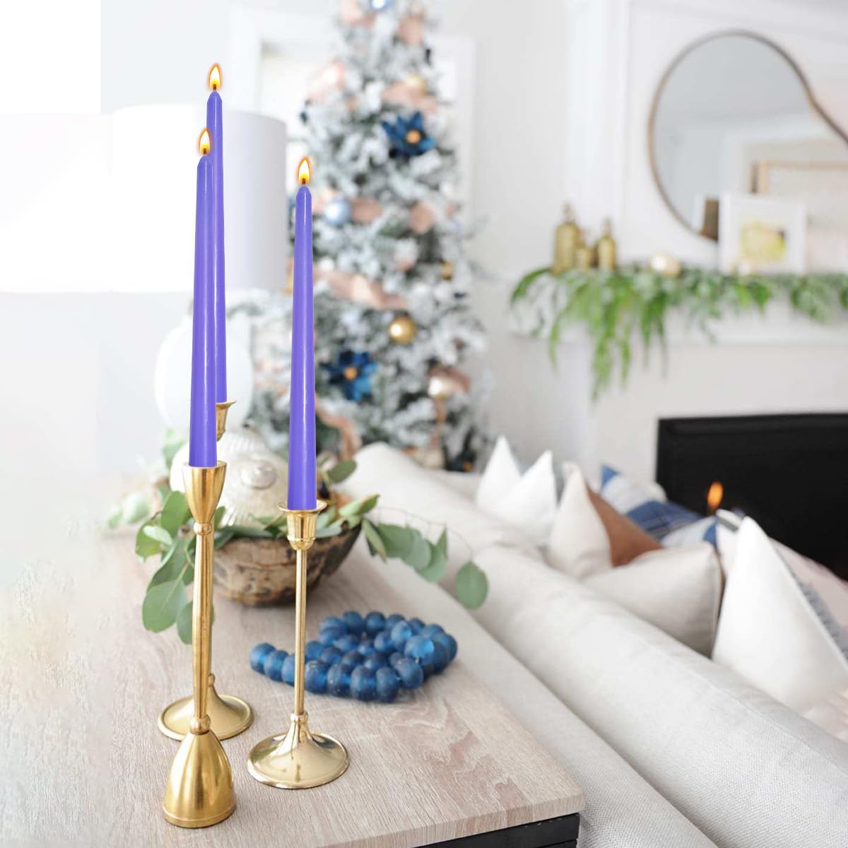 12-Pack Soft Lavender Purple Taper Candles, 10 Inch Unscented Dripless Candlesticks, Long-Lasting Burn Time of 6-7 Hours, Perfect for Home Decor, Weddings, and Events