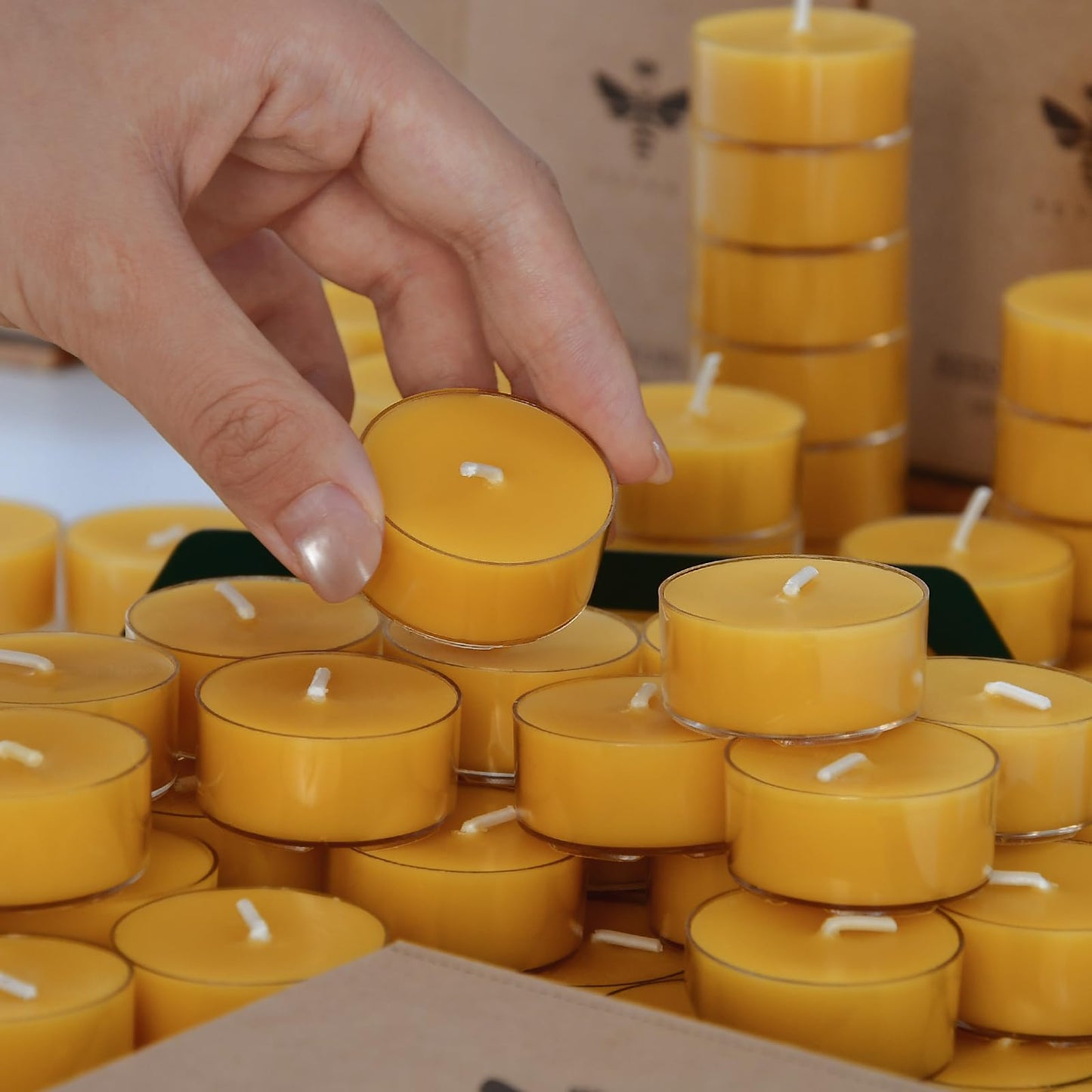 DEYBBY Natural Beeswax Tea Candles 90 Pack, Unscented Pure OrganicBeeswax Tealight Candles Bulk,4-5 Hours Small Tealights in Clear Cup for Home Decoration Emergency Bath Relaxation