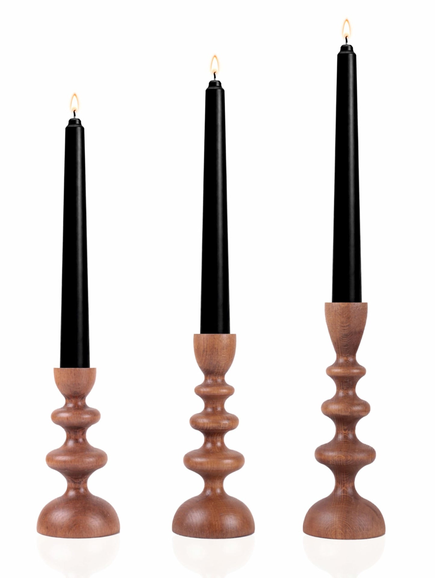Wooden Candle Holders Set of 3 – Solid Wood Taper Candle Holders for Table Decor, Scandinavian Rustic Candle Stick Holders for Dining Table, Farmhouse Wooden Candlestick Holders