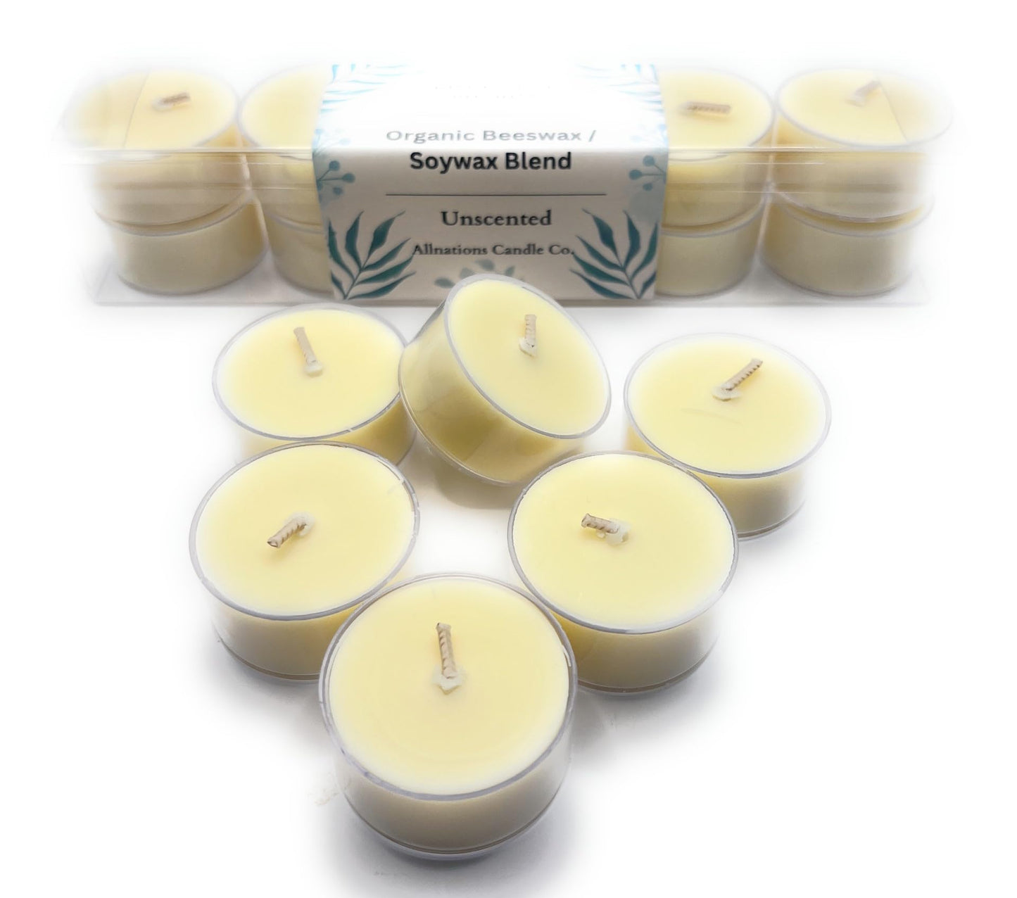 Allnations Candle Co. Organic Beeswax & Soywax Tealight Candles. 5 Hours Long Burn Each - for Home, Rituals, Prayer, Party, Room Table Decoration - Unscented - Smokeless