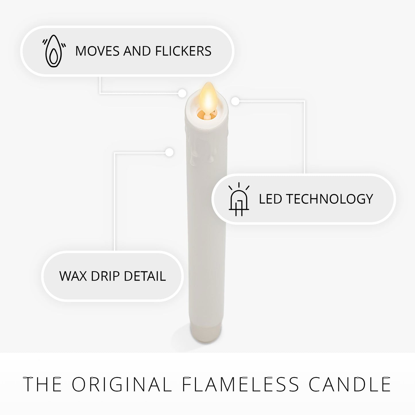 Luminara White Single Wax Drip Flameless Candle Tapers (1 x 9.5 inch), Moving Flame LED Candle Unscented Real Wax with Dripped Top Timer Function, Table, Mantel, Holiday Decoration
