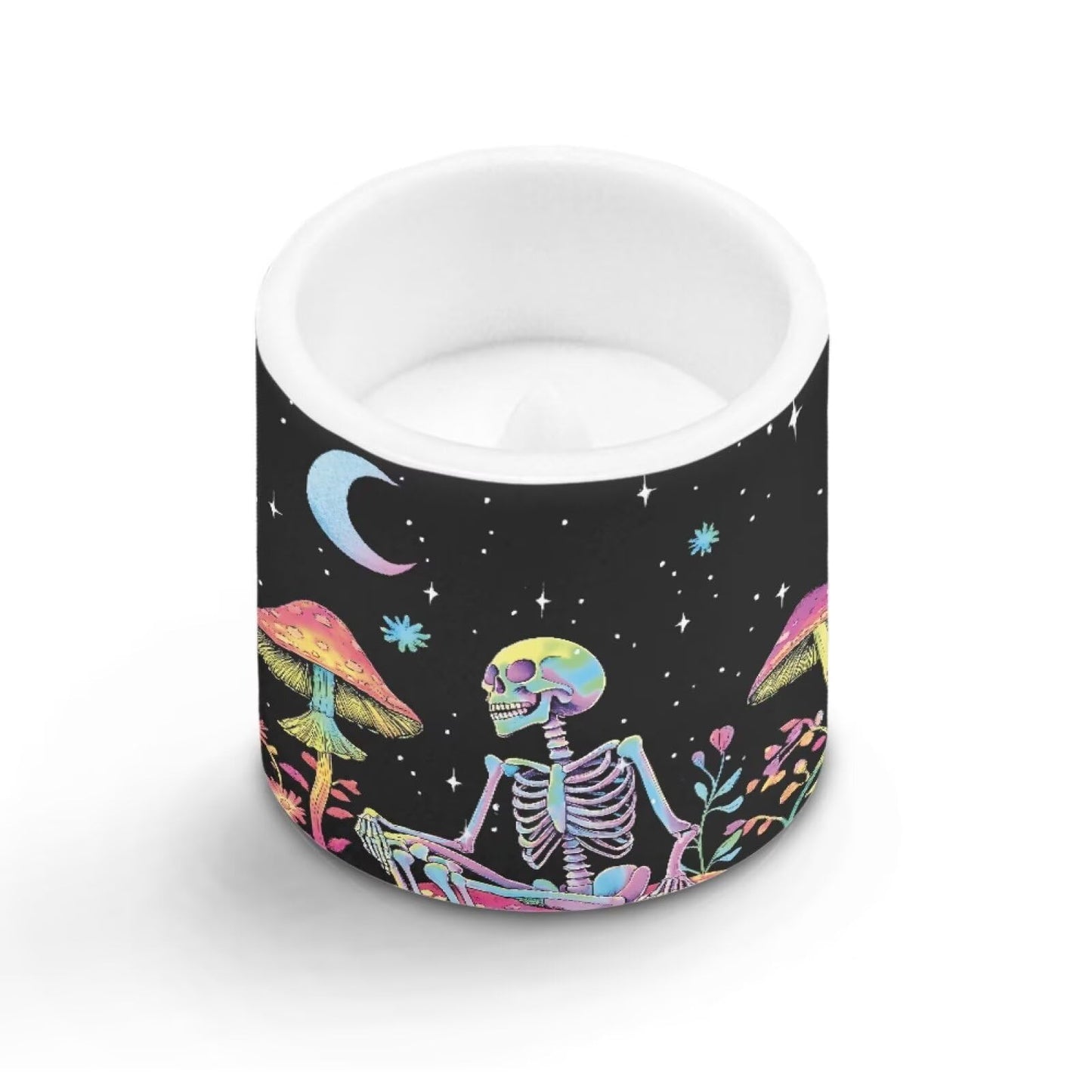 Merkmak Flickering Flameless Candles with Remote Battery Operated Candles with Timer Control 4Pcs LED Pillar Tea Lights for Party Banquet Home Decor, Skeleton Mushroom Moon