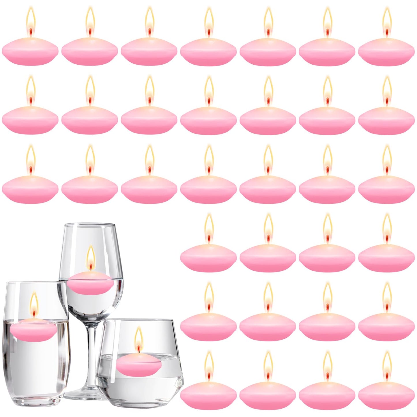 Nuanchu 30 Pcs Pink Floating Candles Centerpieces Bulk 1.5 Inch Small Unscented Votive Floating Candles Decoration for Birthday Wedding Party Anniversary Holiday Party Gifts Home Pool Decor