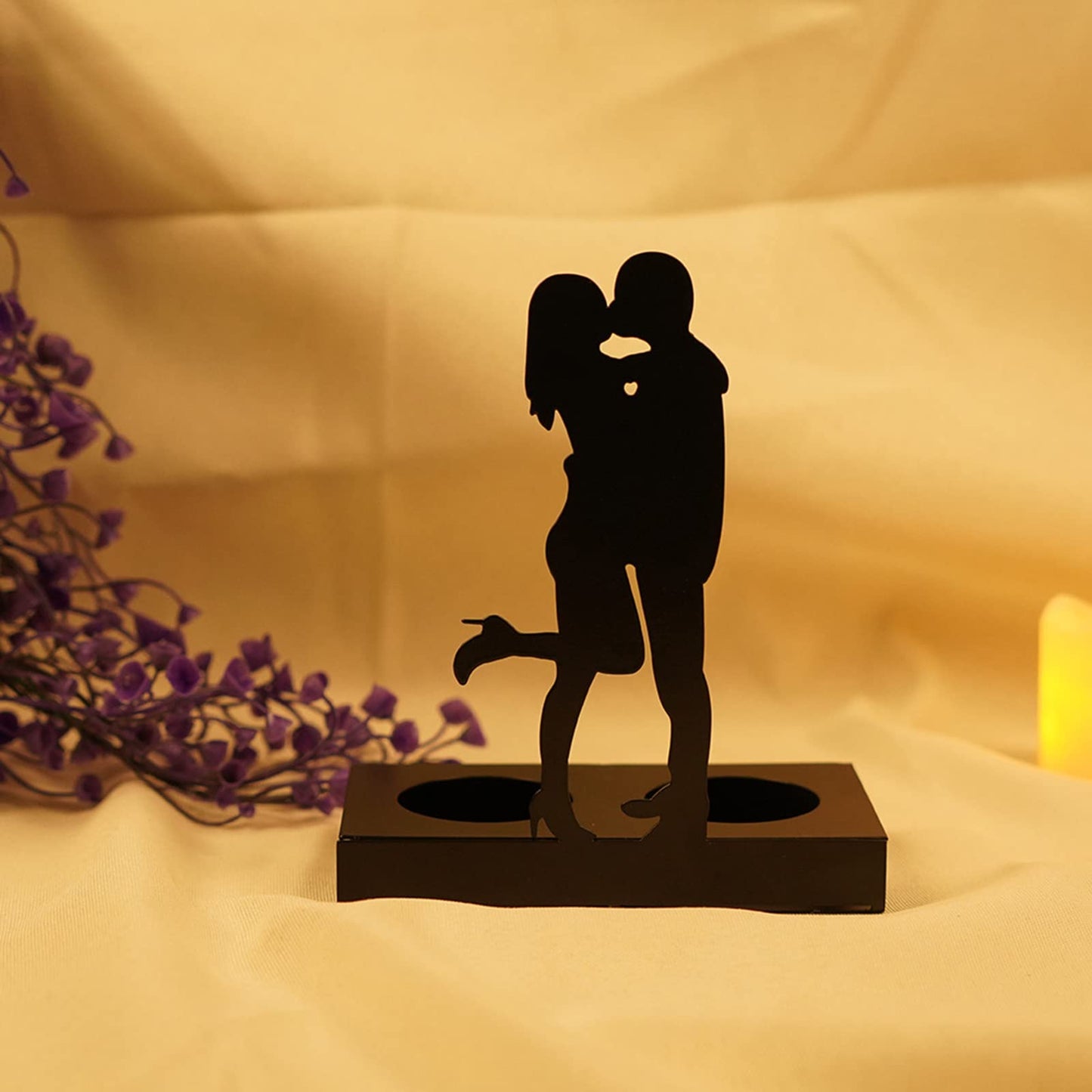 Handcrafted Iron Sculpture Candlestick Ornament, Romantic Couple Statue For Anniversaries, Decorative Modern Sculptures, Wedding Decoration Anniversary Ornament Figurine for Couples Valentine (C)