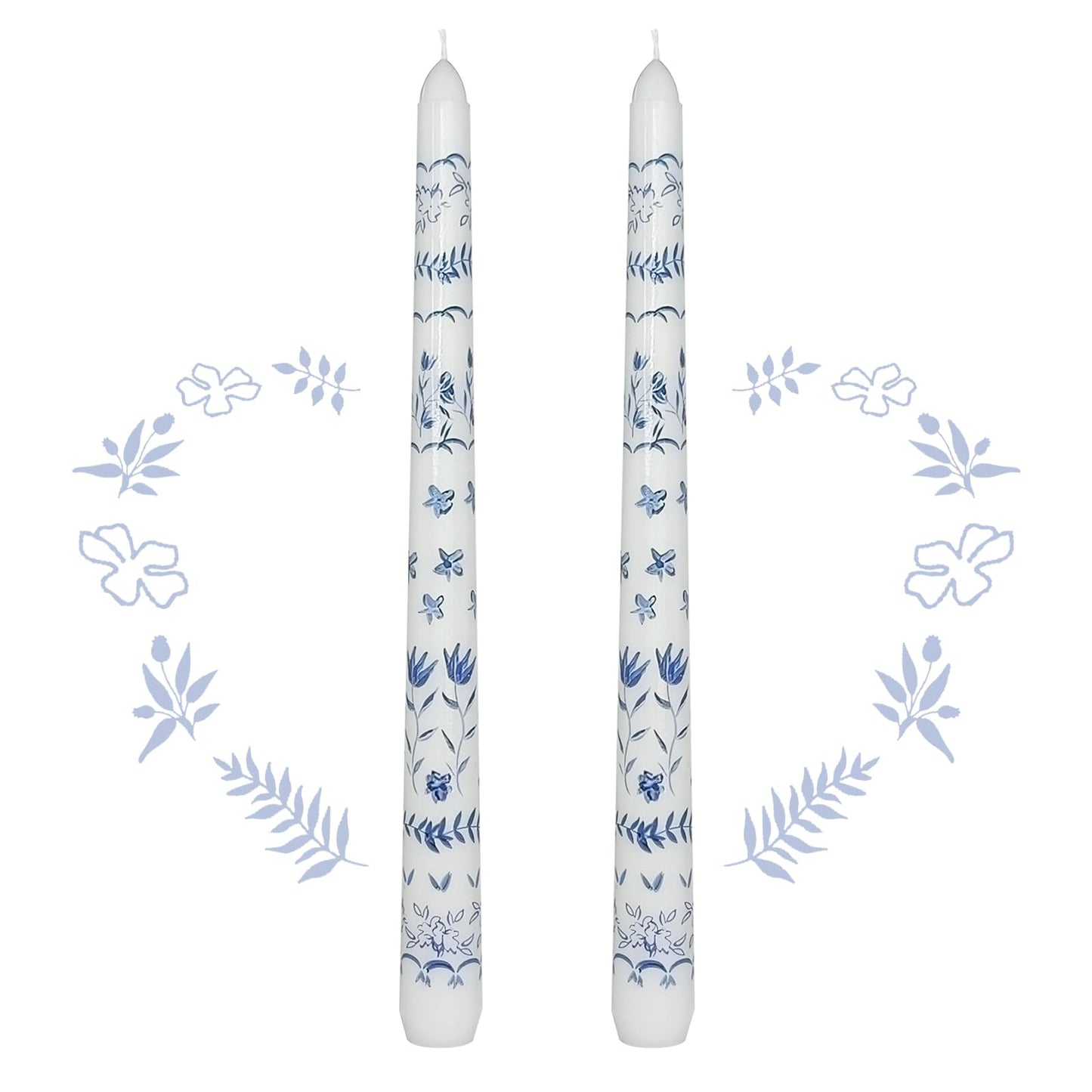 Blue and White Porcelain Taper Candles 10 Inch Print Candle Handmade Unscented Rural Pattern Long Candles 2 Pack Twisted Candlesticks for Wedding Home Decoration Gifts