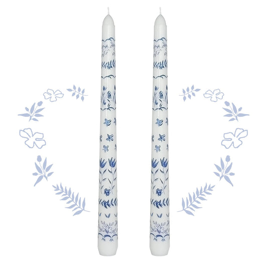 Blue and White Porcelain Taper Candles 10 Inch Print Candle Handmade Unscented Rural Pattern Long Candles 2 Pack Twisted Candlesticks for Wedding Home Decoration Gifts