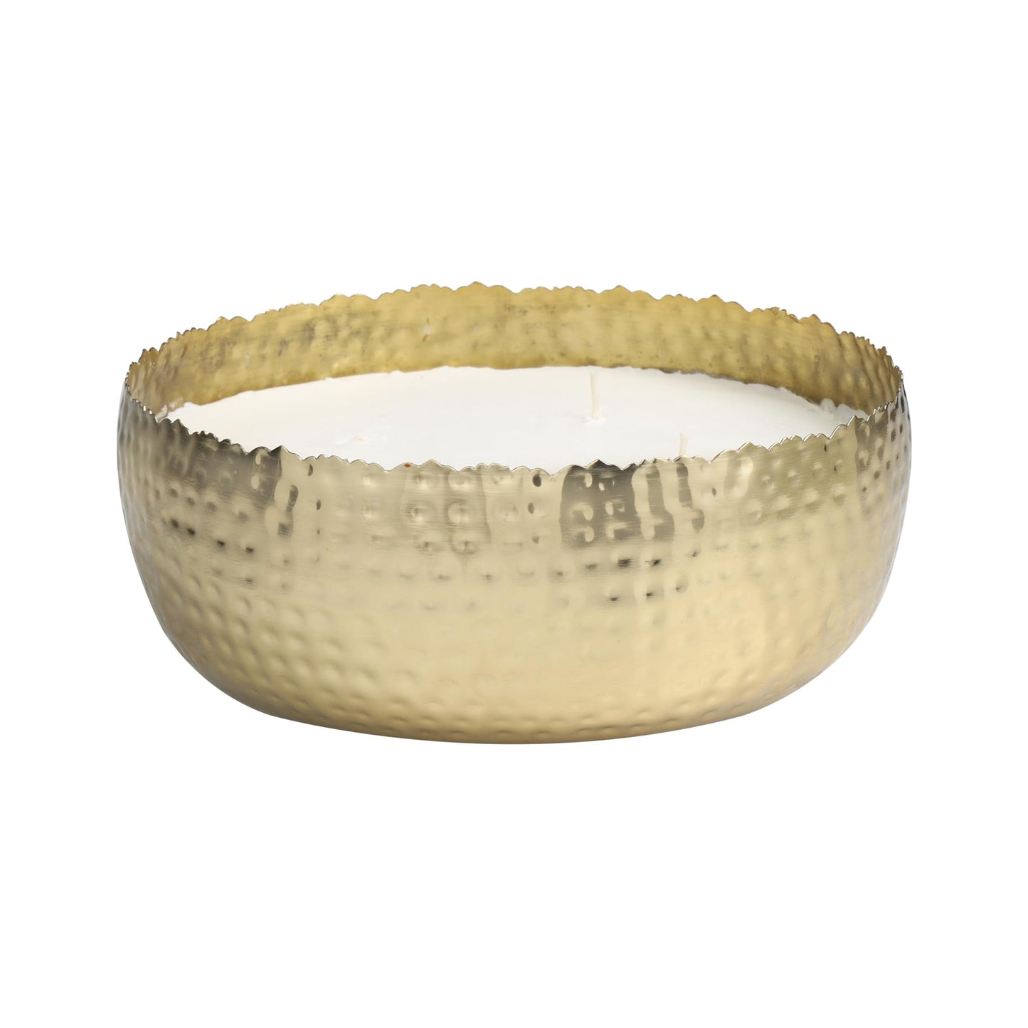 Deco 79 Metal Decorative Candle English Garden Scented Wide Hammered 90 oz 4 Wick Aromatherapy Candle with White Wax, Wax Aromatherapy Candle 10" x 10" x 4", Gold