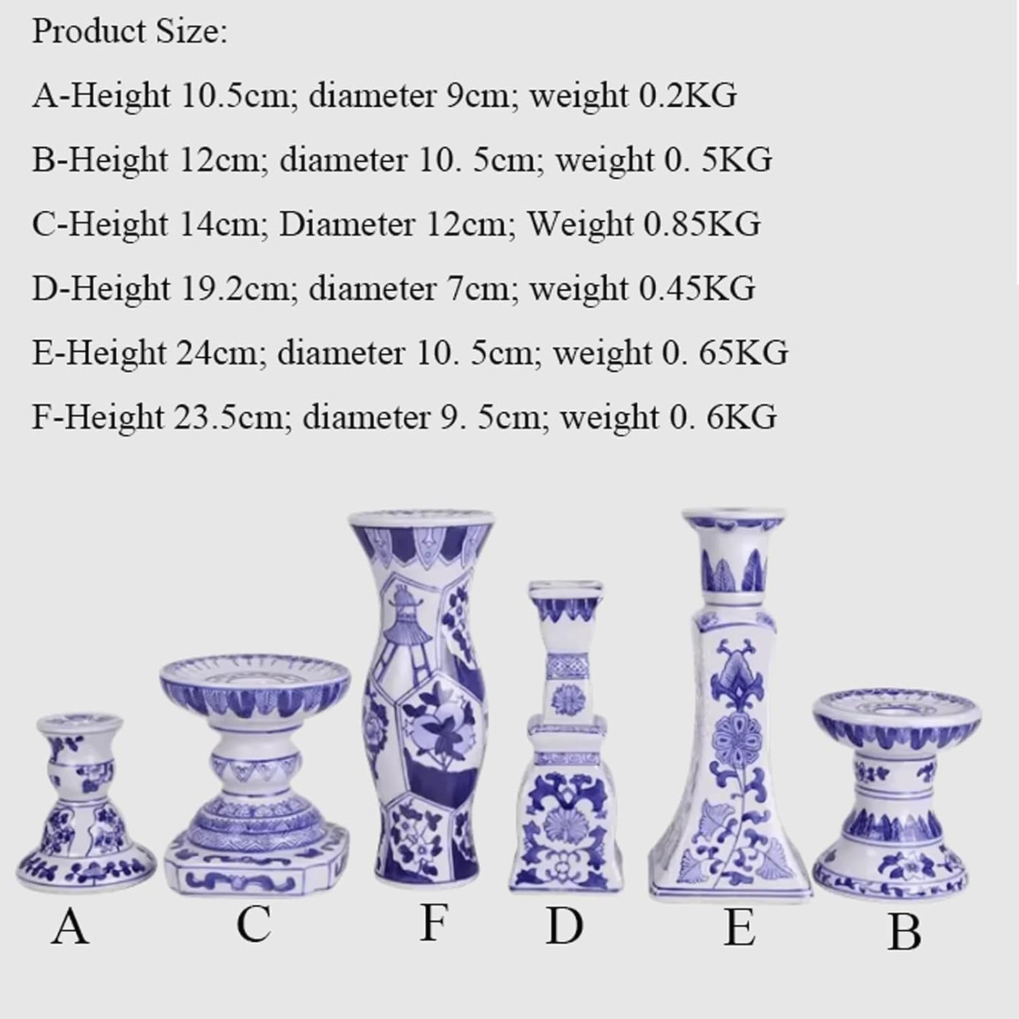 6 Pcs Candle Holder, Chinese Style Blue and White Porcelain Ceramic Candelabras Handmade Painting Candle Holders Candlesticks for Table Wedding, Party& Gift. ﻿