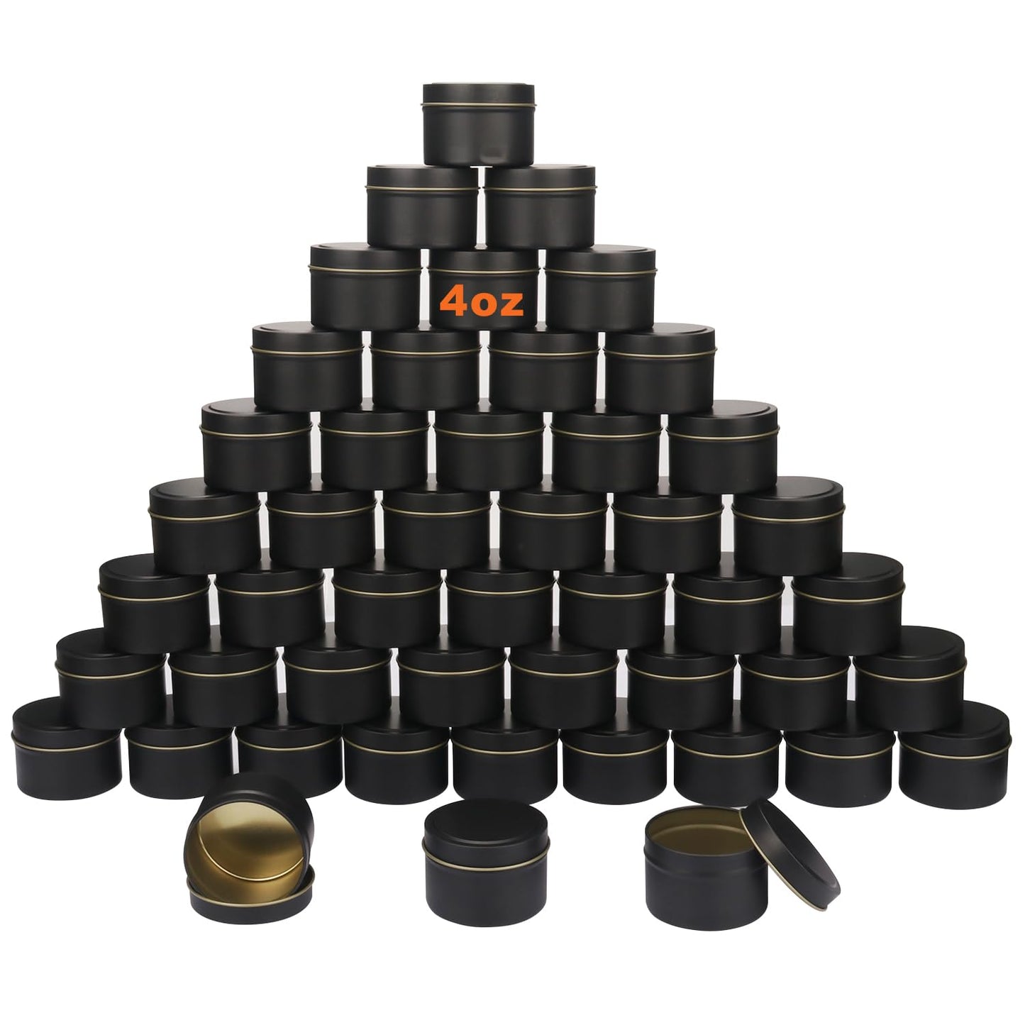 GENHAKON 48 Packs 4 oz Black Candle Tins, Bulk Candle Making Tins, Candle Jars, Candle Containers for Making Candles