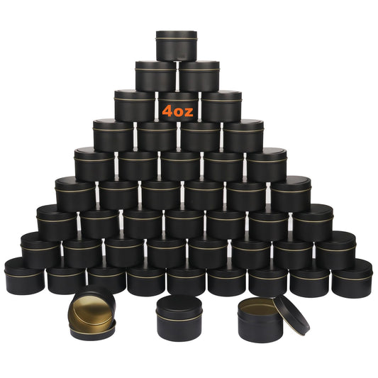 GENHAKON 48 Packs 4 oz Black Candle Tins, Bulk Candle Making Tins, Candle Jars, Candle Containers for Making Candles