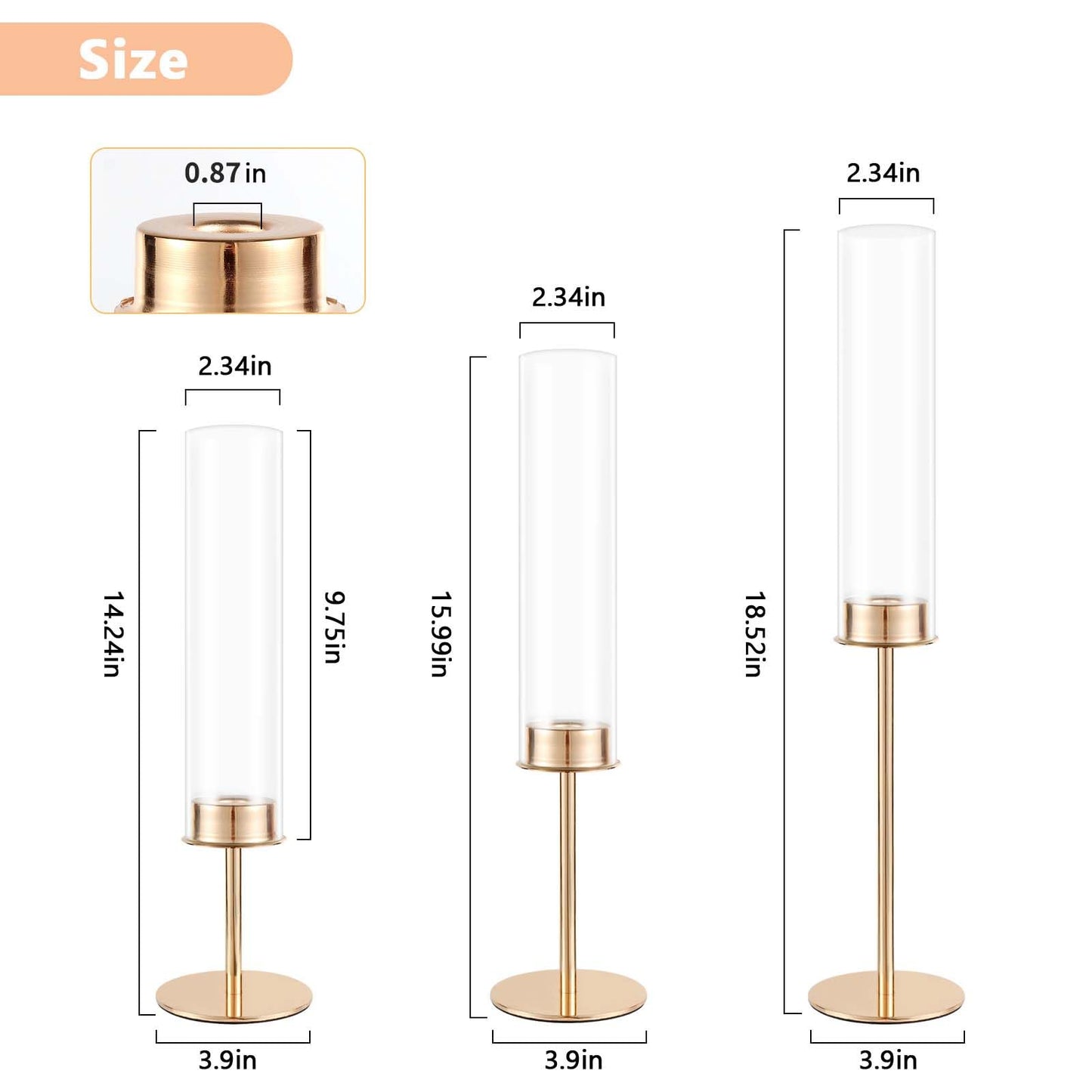 POKINE Gold Candle Holders Set of 6 for Glass Taper Candle Holders,Hurricane Candlestick Holder for Home Decor, Wedding, Dinning, Party Decorative, Anniversary (6,Gold)