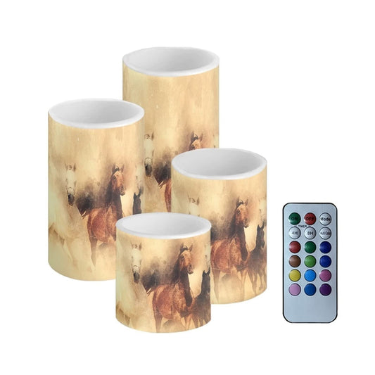 NETILGEN Vintage Running Horse Outdoor Waterproof LED Candles Battery Operated Set of 4 with Timer Remote Colour Changing Pillar Candles for Fall Halloween Decor