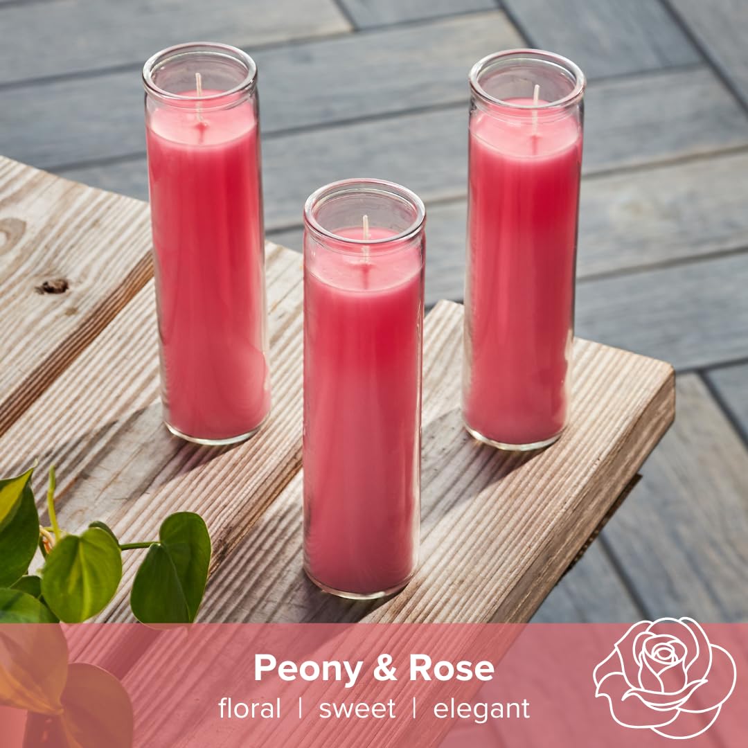 Simply Soson 2x8 inch Pink Devotional Scented Candles in Glass Jar - Peony & Rose - 1 Piece - 90 Hours – Prayer Candle - Tall Pillar Candles for Religious, Memorials, Party Decor