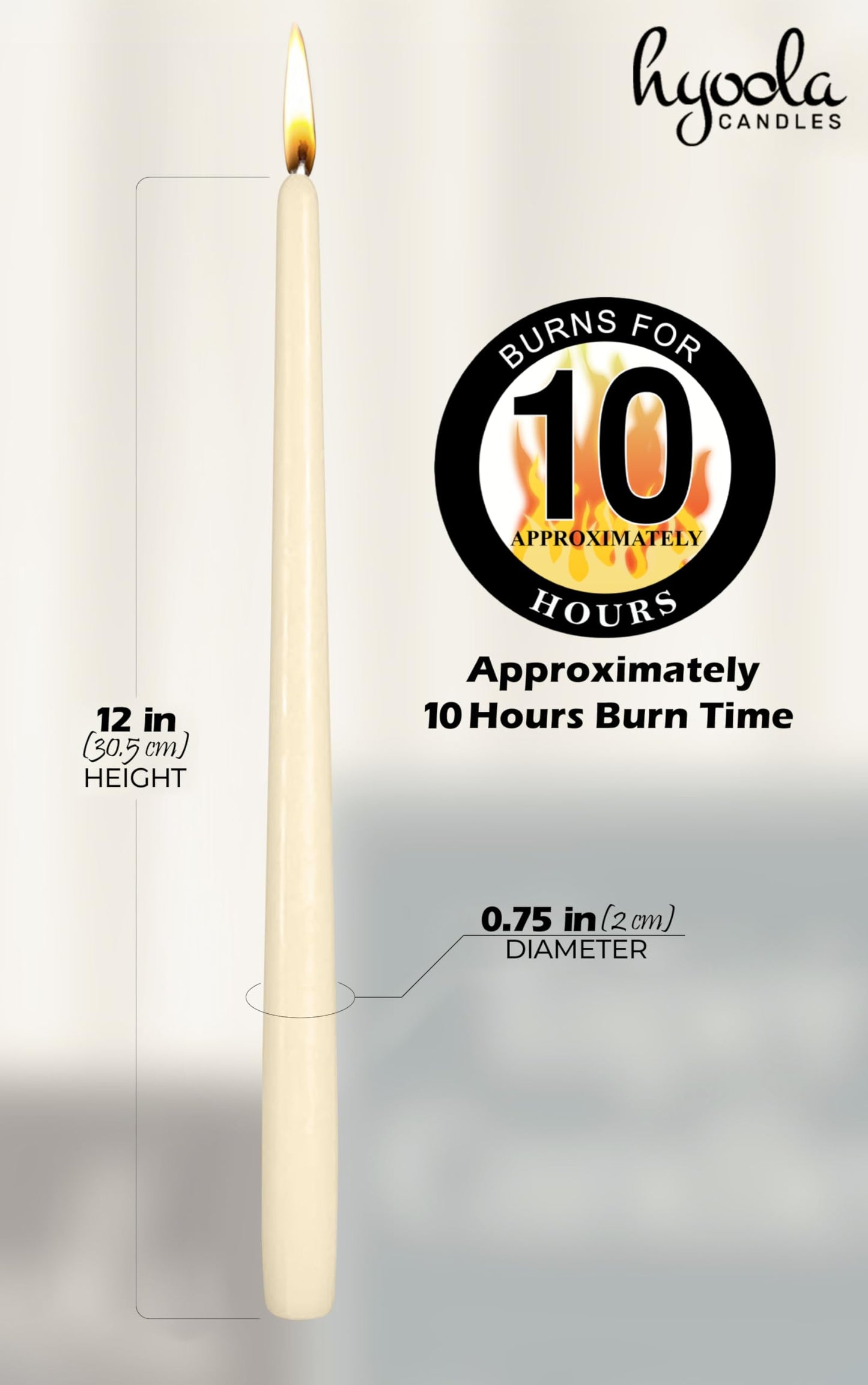 Hyoola Tall Taper Candles - 12 Inch Wool White Unscented Dripless Taper Candles - 10 Hour Burn Time - 4 Pack