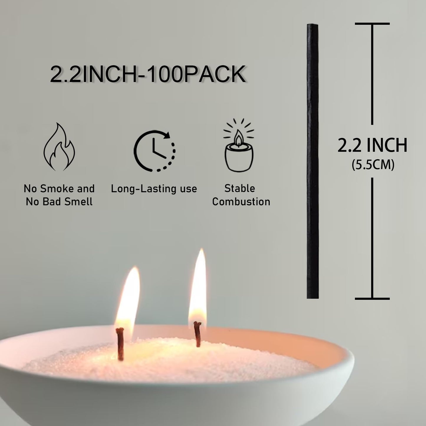 Pearled Candle Cotton Wicks 100-Pack for Sand Candles Making - 2Inch Metal-Free and Lead-Free Refill Sand Wax Wick for Candle Making DIY (Black)