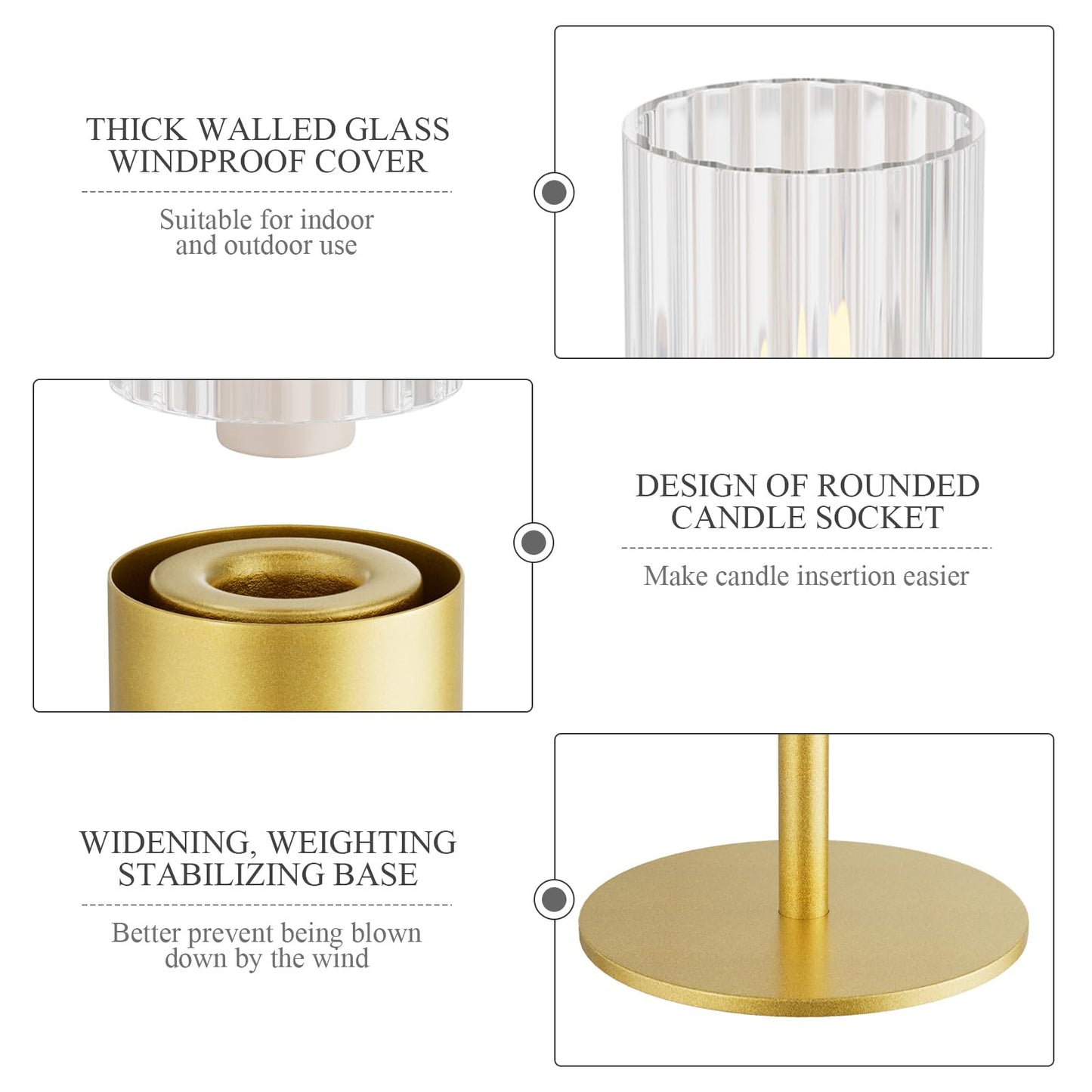 Viuieyid Hurricane Glass Candle Holders Set of 3, Premium Tall Gold Candle Stick Holder, Elegant Fluted Candle Holders for Wedding Decor Party Holiday Table Centerpiece Home Festival Decoration