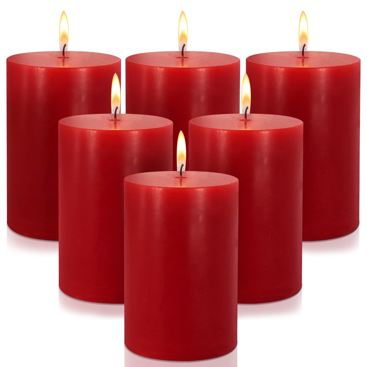 2.75“ x 4” Hand Poured Unscented Candles, Dripless Pillar Candles Set of 6, Long Burning, Burn Time Approx. 40 Hours, Rustic, Weddings, Dinner Parties, Christmas, and Home Décor （Red）