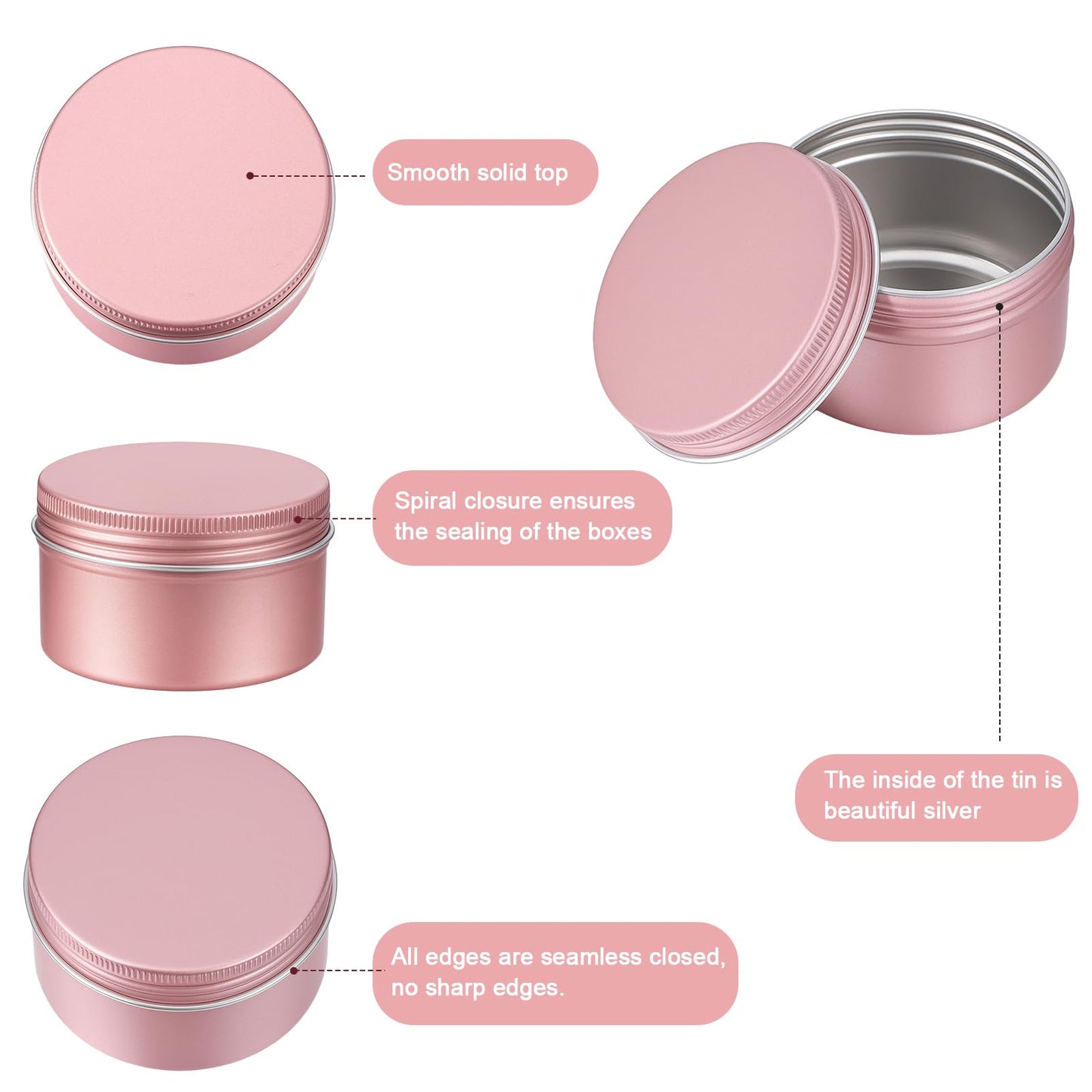 Patelai 36 Pcs 4 oz Metal Round Tins Aluminum Tin Cans Salve Tins Containers with Screw Lid 10 Sheets Stickers for Salve Spice Candies Balms Candles (Rose Gold)