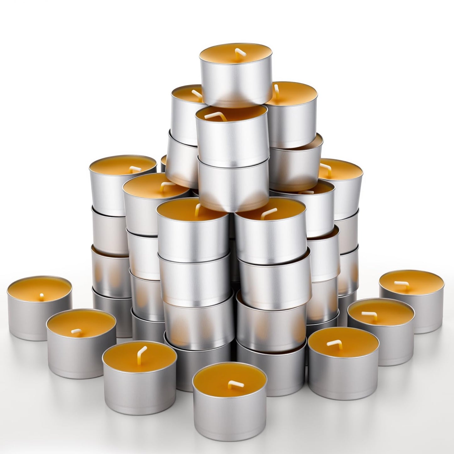 MTLEE 60 Packs Pure Beeswax Tealight Candles, Longer 6-7 Hour Extended Burn Time Natural Beeswax Tea Candle in Aluminum Cups Burn Evenly and Clean, Suitable for Home Decor, Air Purification, Fragrance