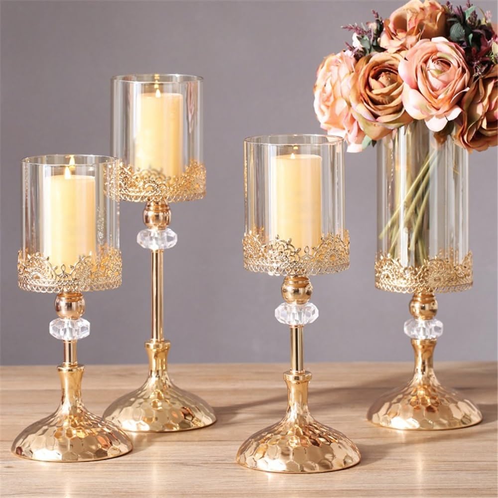 YUHUAWF Candle Holderss Golden Metal Glass Candlestick Home Dining Table Decoration Ornament Candle Holder Decorative Candlestick(Small)