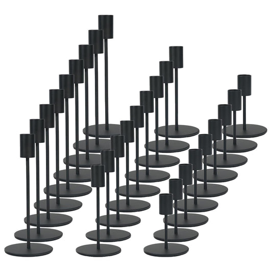 Black Candlestick Holders Bulk for Taper Candles Decorative Metal Candelabra Candle Holders Fit 0.8 Inch Diameter Candles Gold Taper Candle Stands for Wedding Home Party Table Decor (Set of 27)