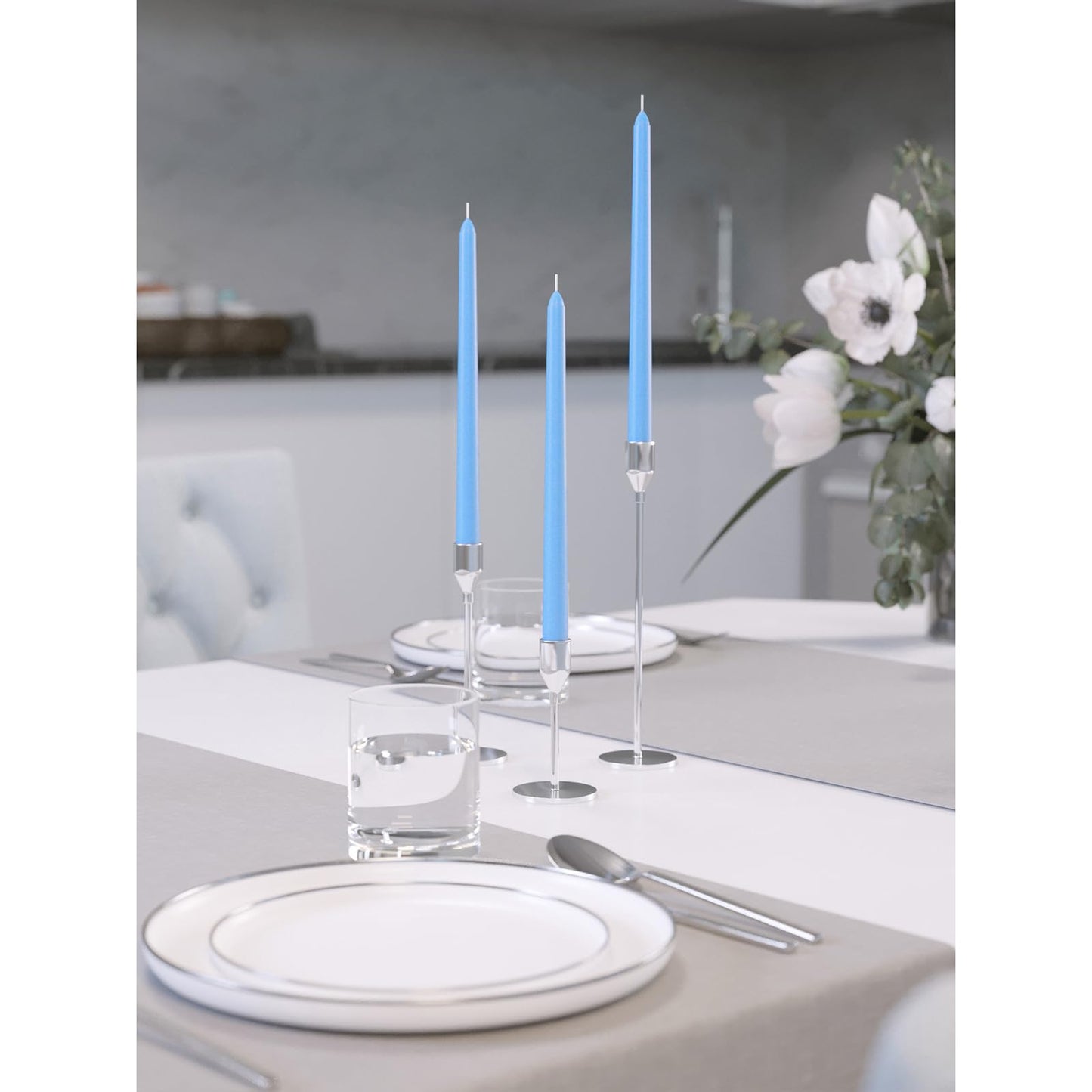 CANDWAX Light Blue 10 inch Taper Candles Set of 4 - Unscented Smokeless Dripless Tapers for Dinner Table, Home Decor, Easter Decor, Party, Wedding and Ordinary Dinners - Spring Candles